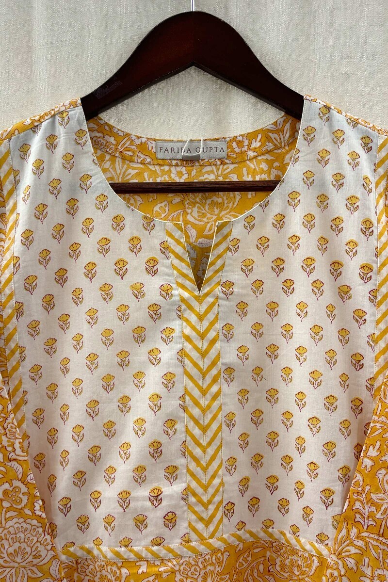 Yellow Hand Printed Kaftan