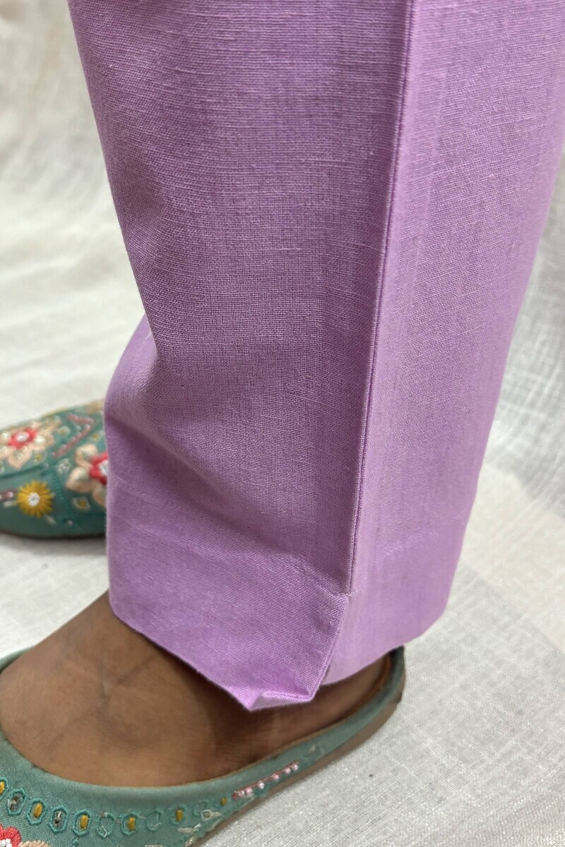 Lavender Handcrafted Cotton Flax Narrow Pants