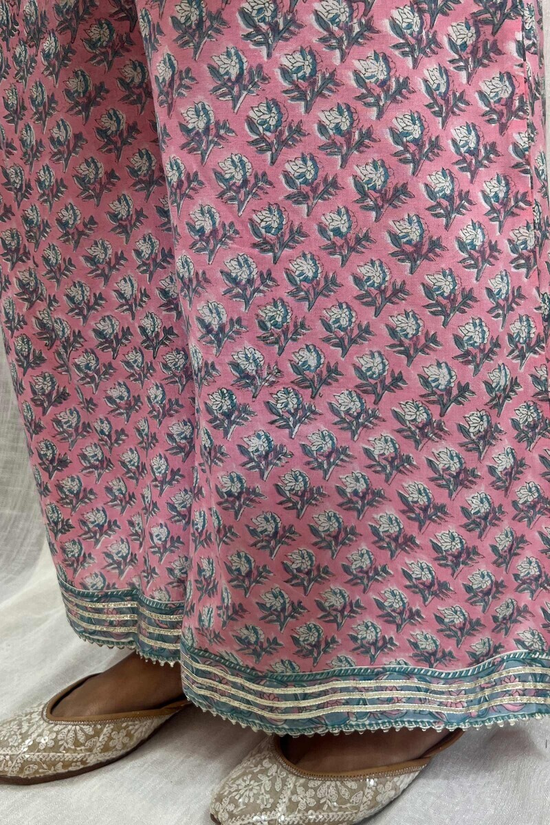 Pink Hand Block-Printed Viscose Palazzo