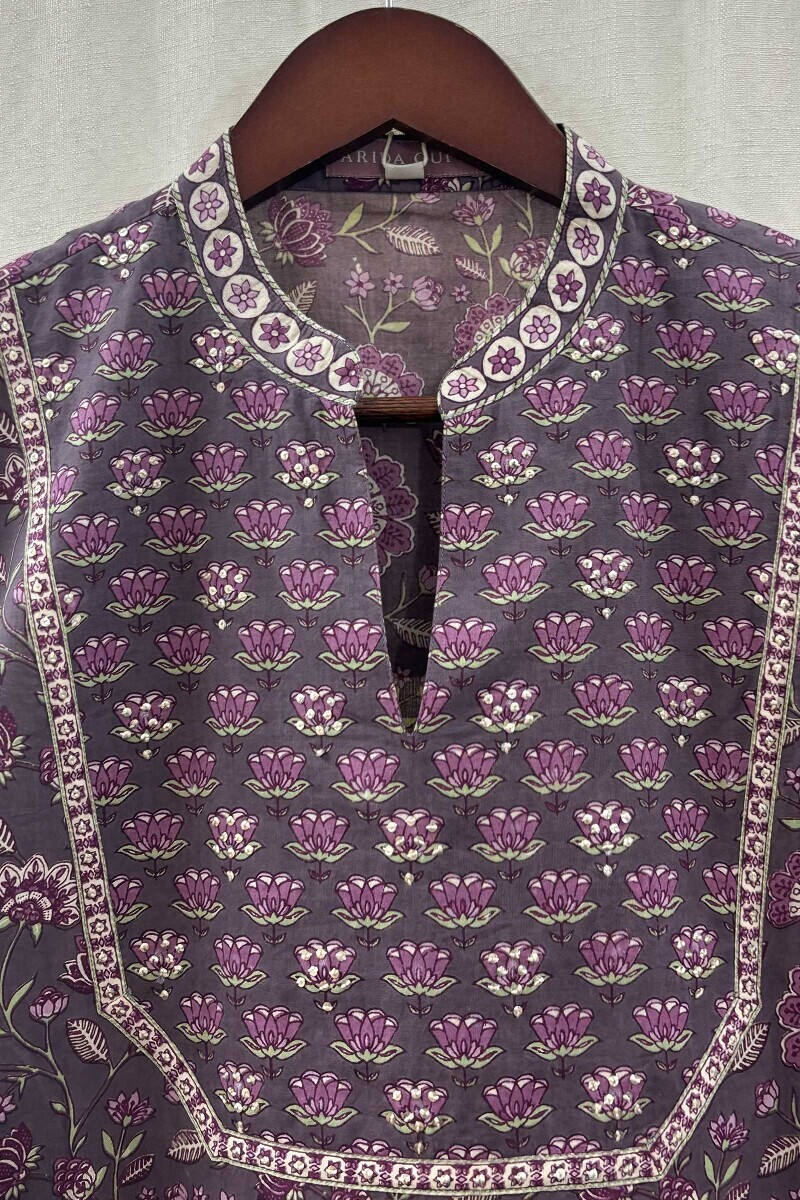 Purple Hand Screen-Printed Kurta