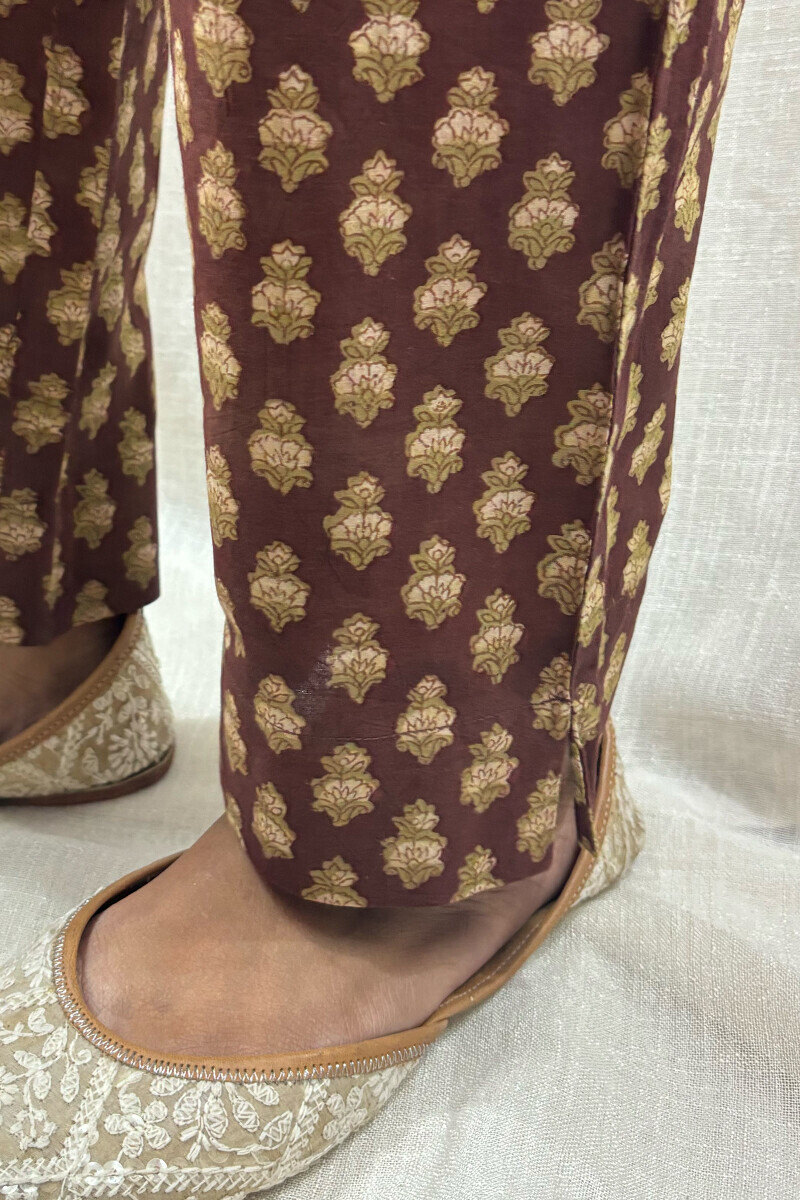 Brown Hand Block-Printed Narrow Pants