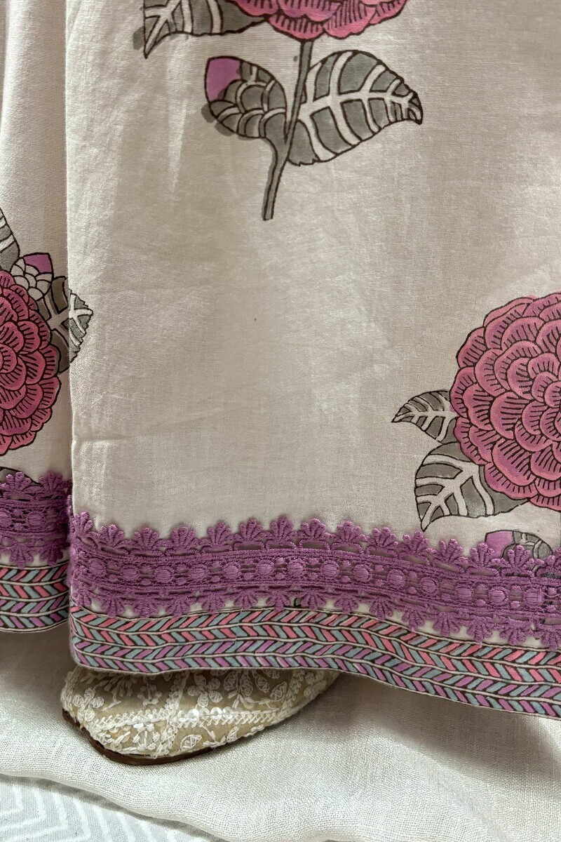 Off-White Hand Block-Printed Cotton Palazzo