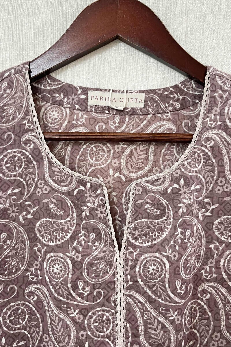 Brown Hand Printed A-Line Cotton Kurta