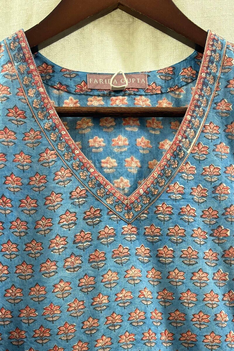 Blue Hand Block-Printed Top