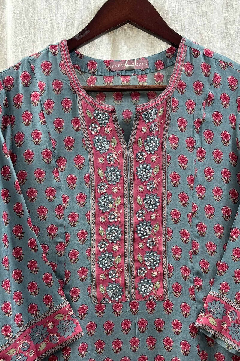 Blue Hand Block-Printed A-Line Modal Kurta
