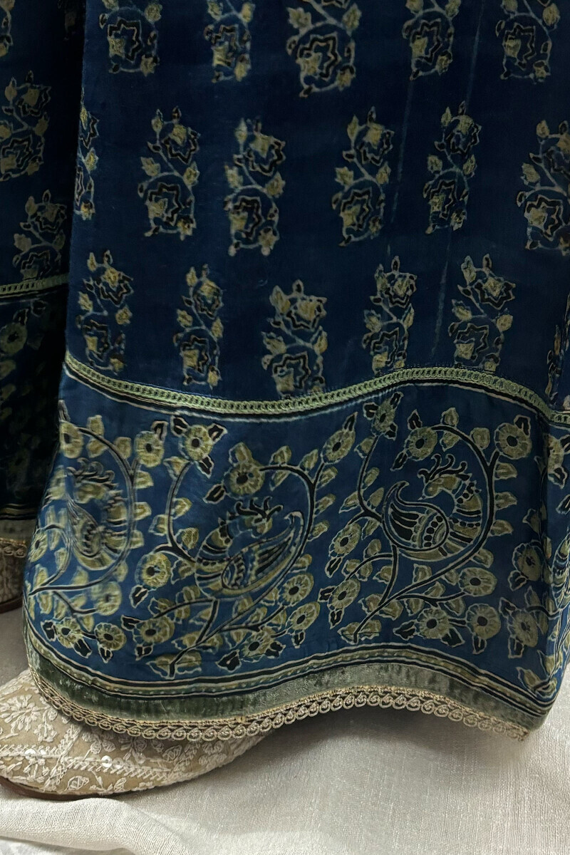 Blue Hand Block-Printed Viscose Palazzo