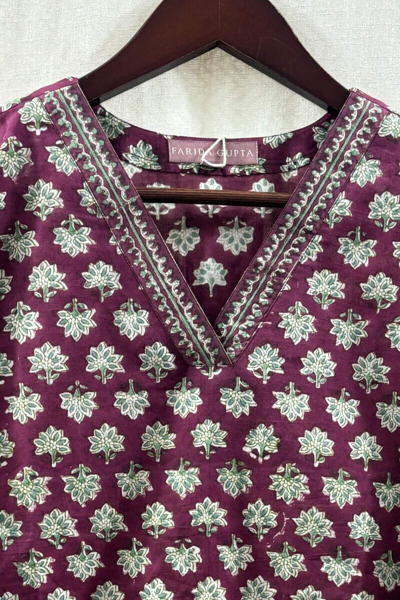 Maroon Hand Block-Printed Top for Women