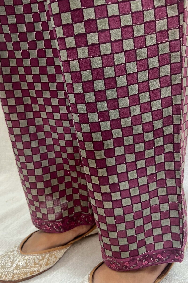 Grey Hand Block-Printed Cotton Straight Farsi