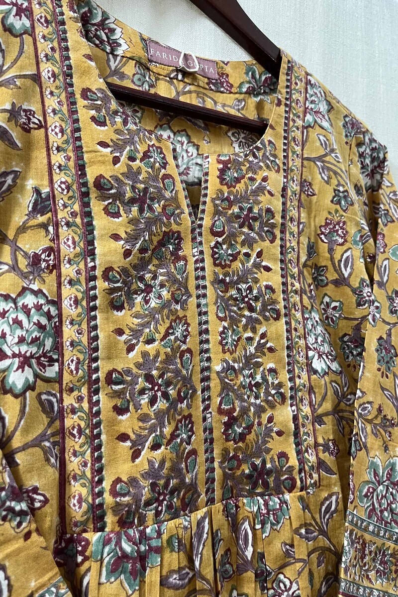 Yellow Hand Block-Printed Cotton Top