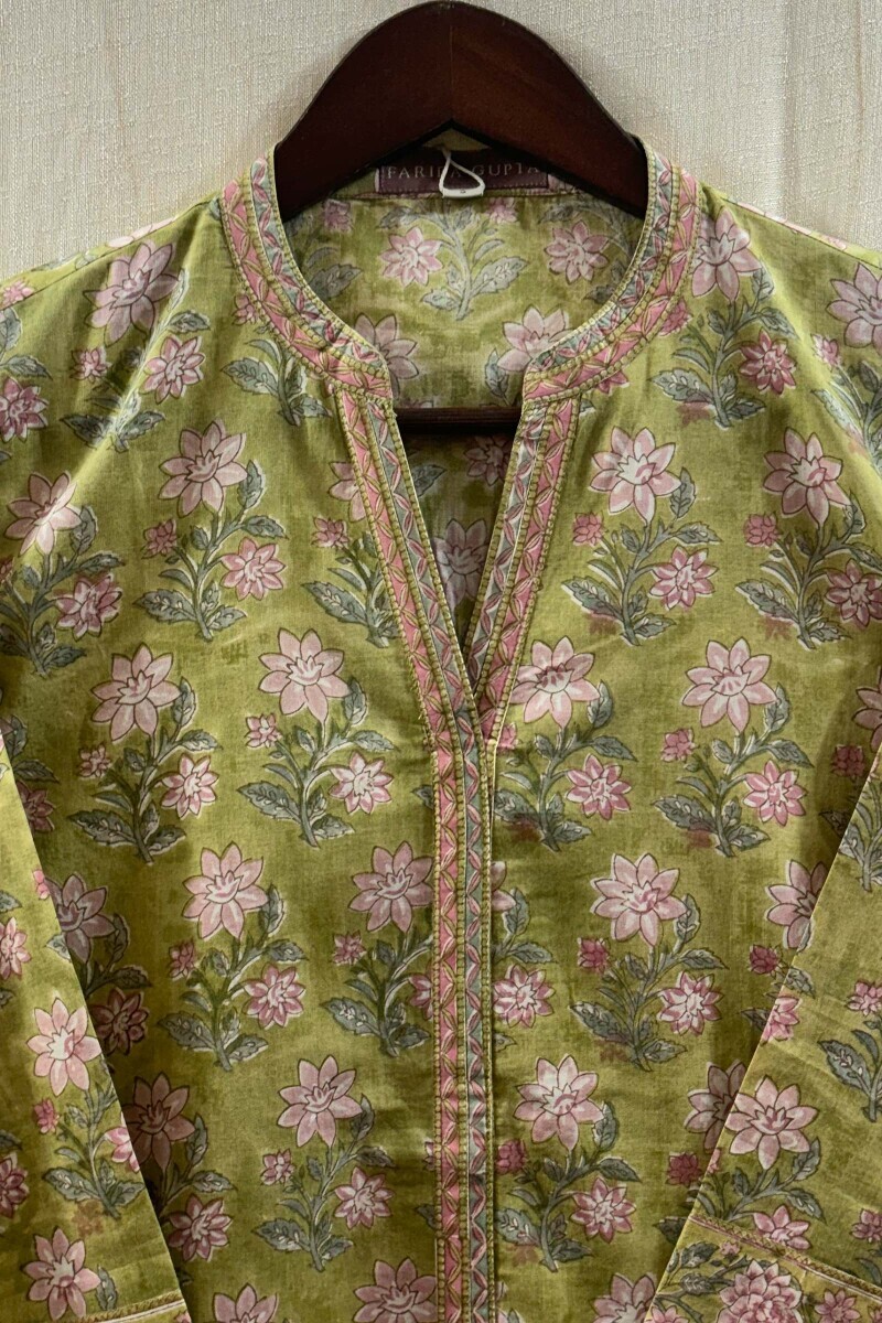 Green Hand Block-Printed