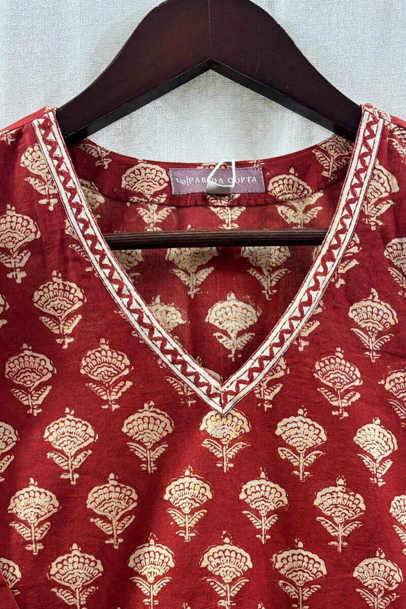 Red Hand Block-Printed Top