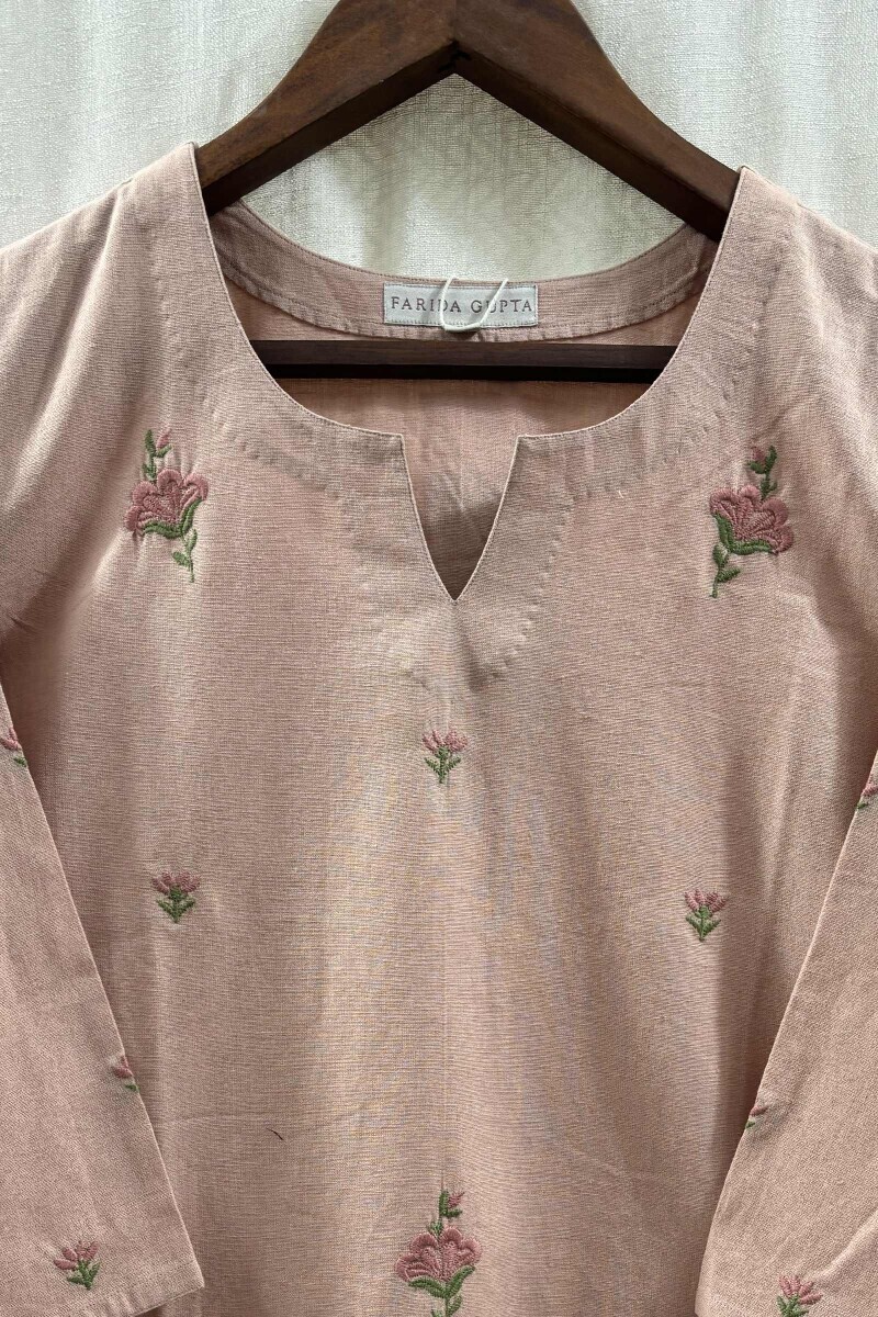 Peach Handcrafted Straight Cotton Flax Kurta