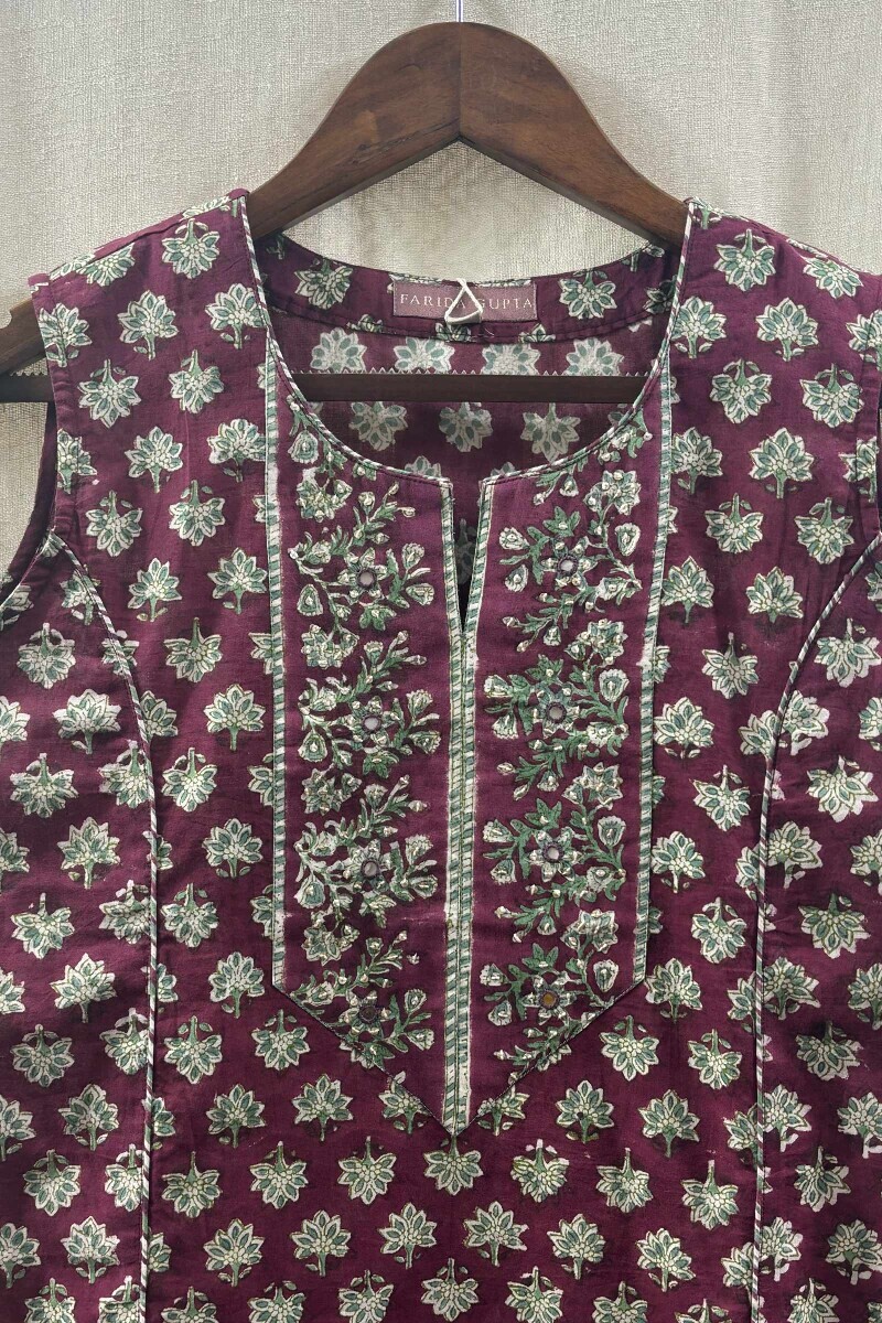 Maroon Hand Block-Printed Kurta