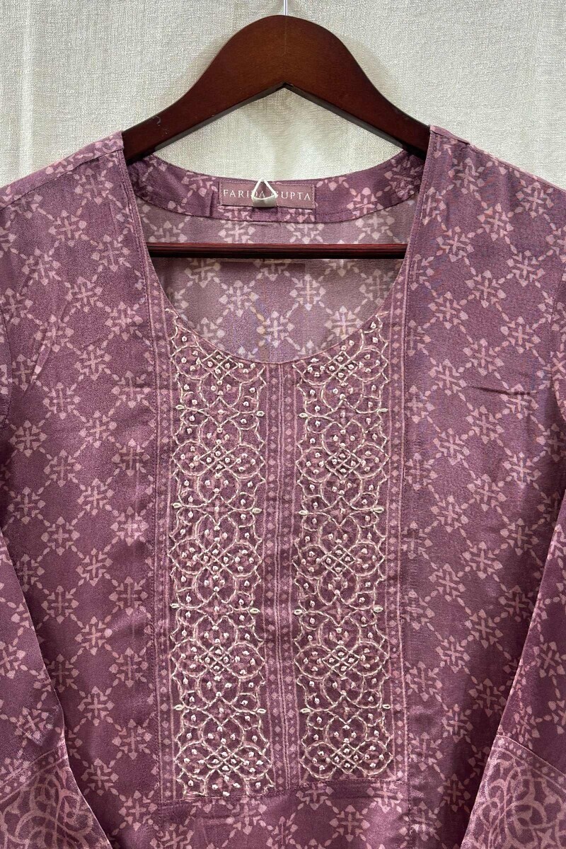 Purple Printed Straight Viscose Kurta