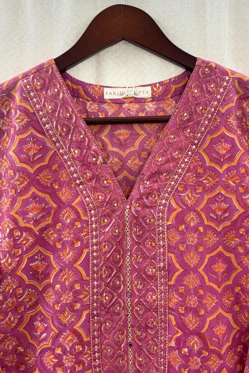 Purple Hand Block-Printed Kurta