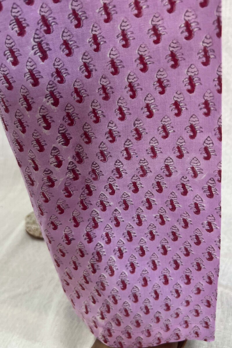 Pink Hand Block-Printed Cotton Straight Farsi