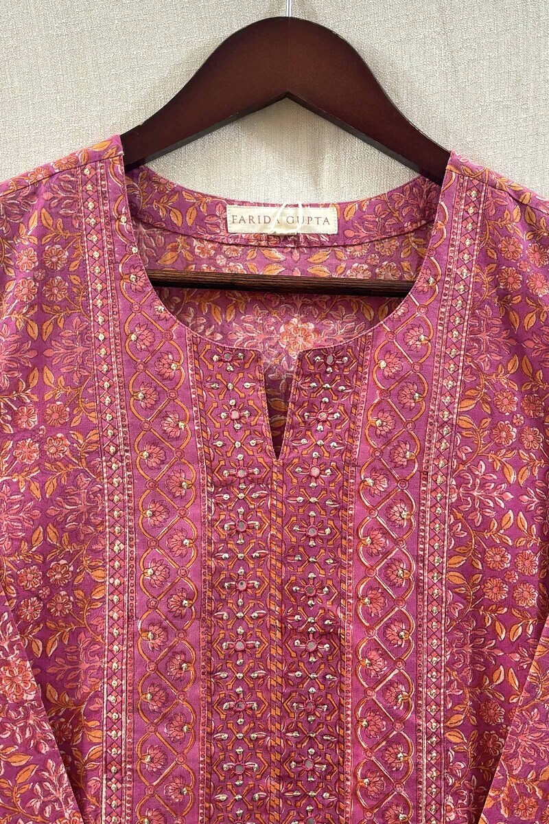 Purple Hand Block-Printed Kurta