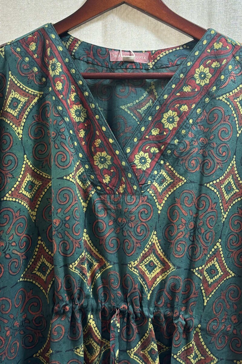 Green Hand Block-Printed Kaftan
