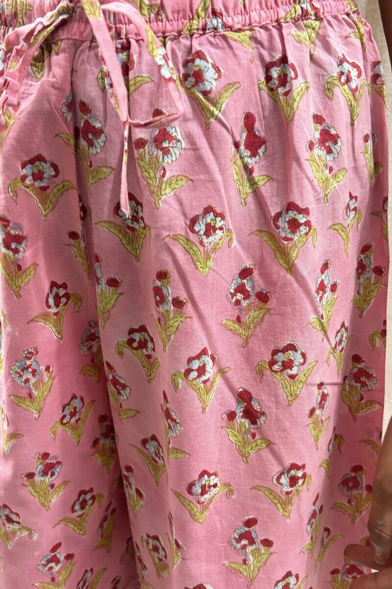 Pink Hand Block-Printed Cotton Straight Farsi