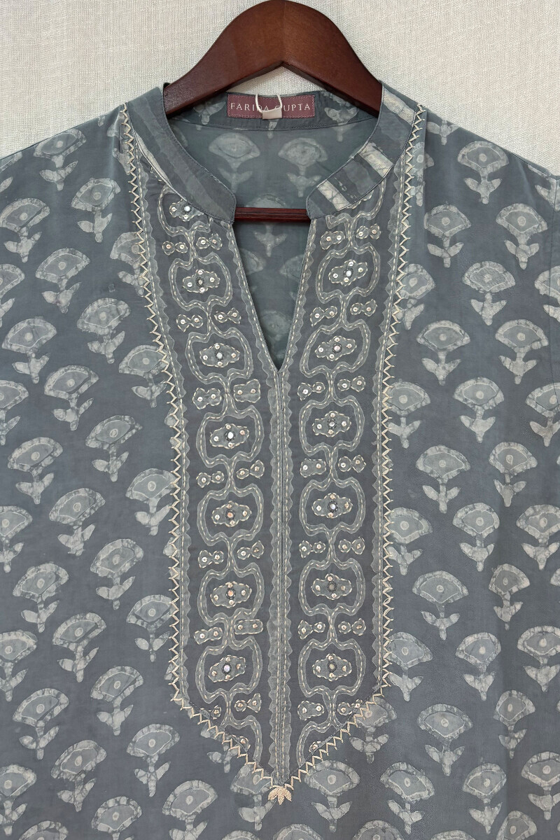 Dabu Hand Block-Printed Straight Viscose Kurta