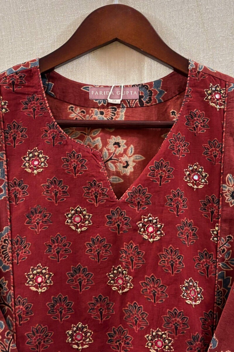 Red Hand Block-Printed Kurta