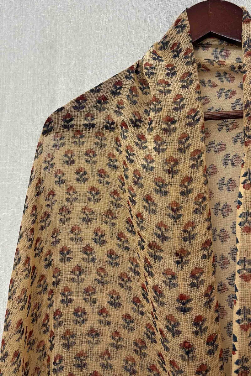 Beige Hand Block-Printed Kota Dupatta