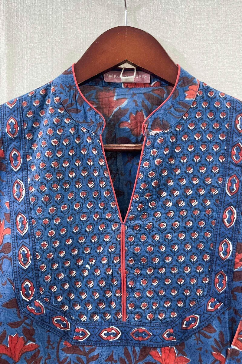 Indigo Hand Block-Printed Straight Cotton Kurta