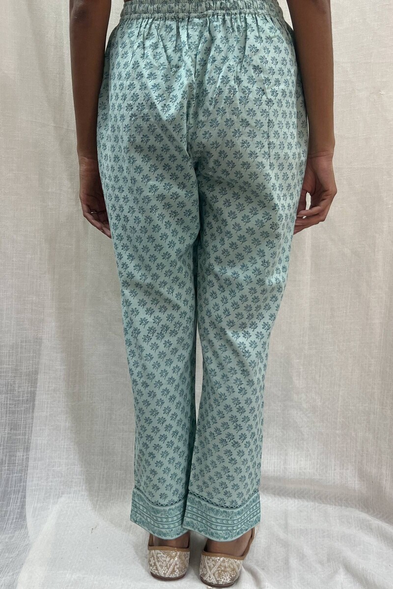 Blue Hand Block-Printed Cotton Narrow Pants