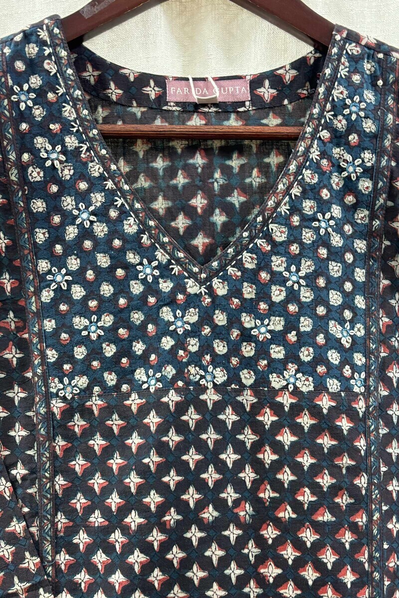 Blue Hand Block-Printed Kurta