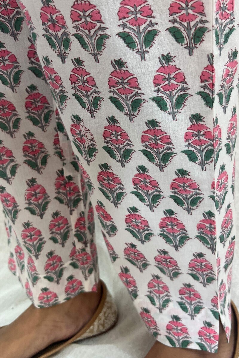 Off-White Hand Block-Printed Cotton Narrow Pants