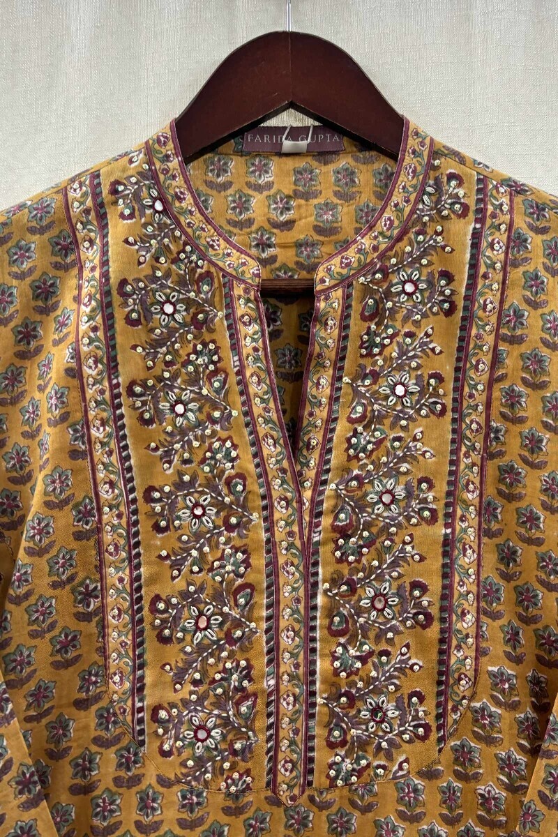 Mustard Hand Block-Printed Kurta