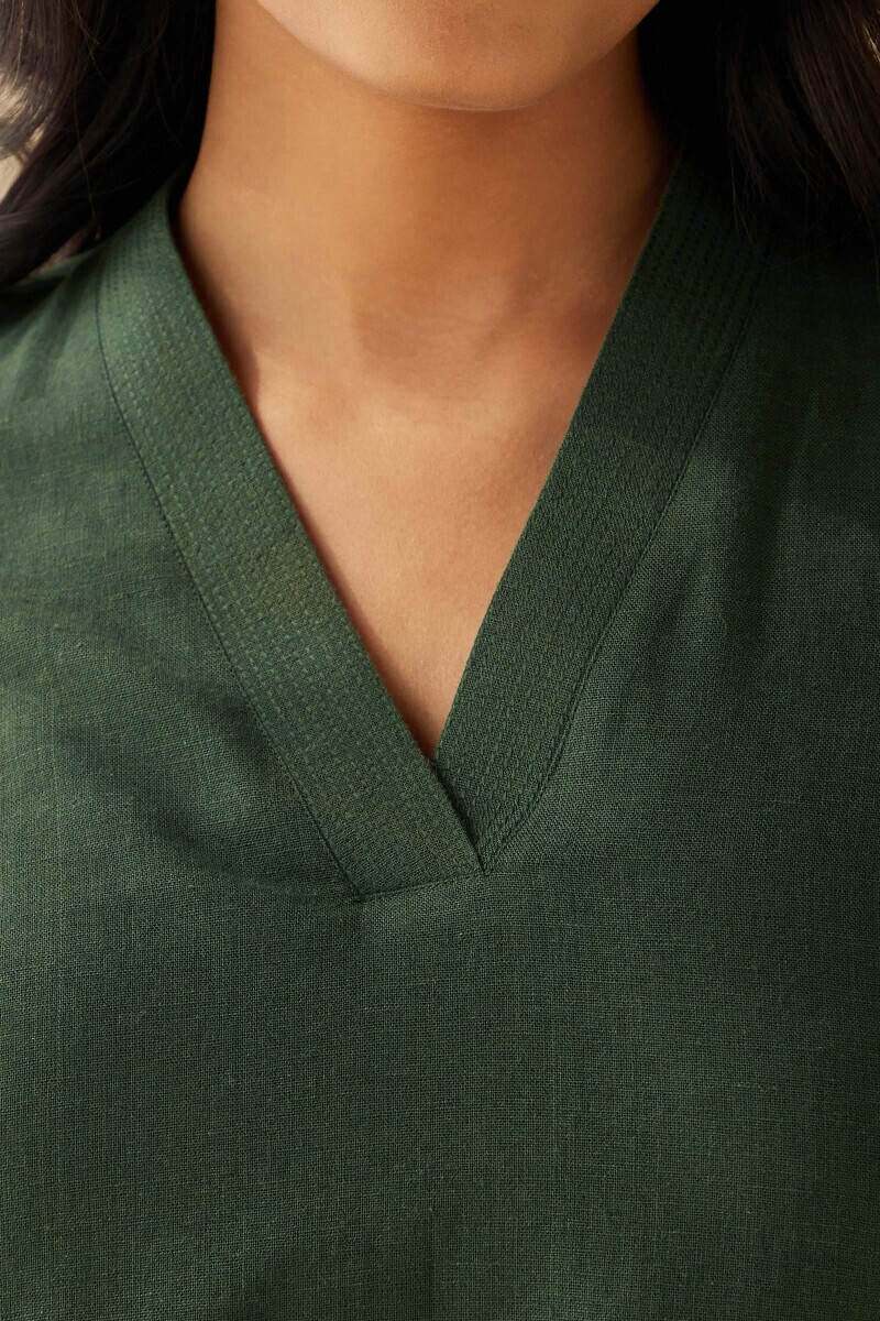 Green Handcrafted Cotton Linen Top