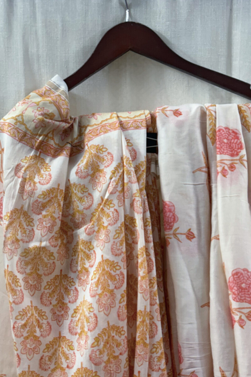 Sanganeri Hand Block-Printed Cotton Silk Saree
