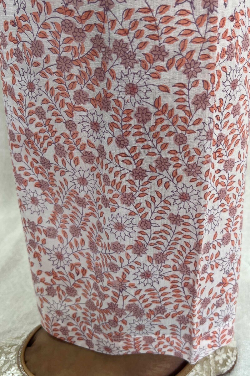 Off-White Hand Block-Printed Cotton Mul Straight Farsi