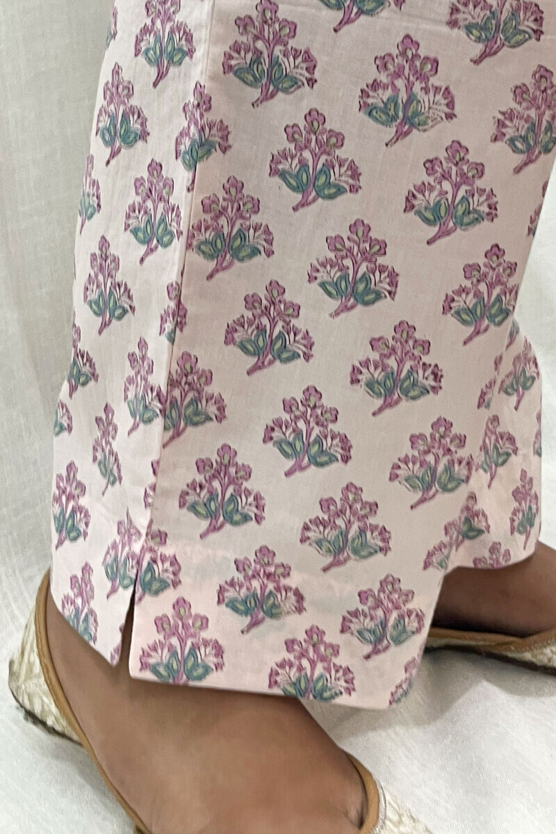Pink Hand Block-Printed Cotton Narrow Pants