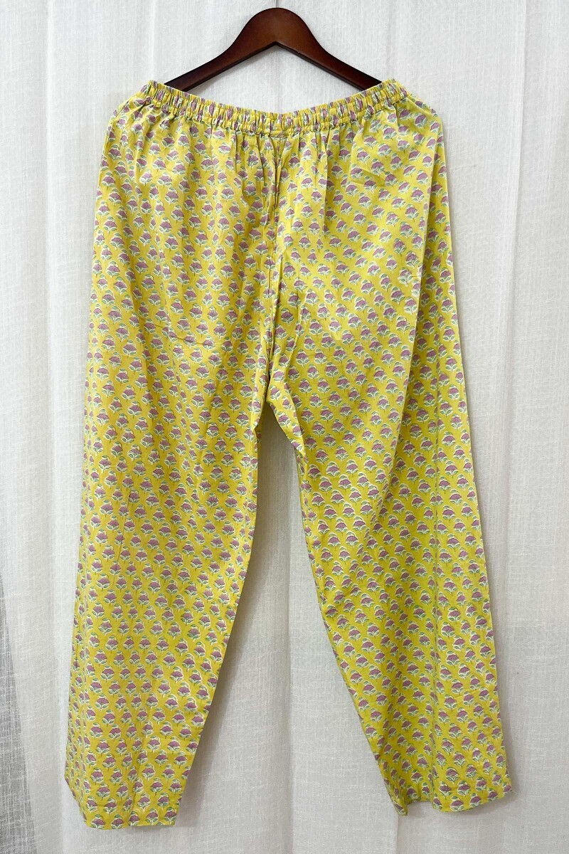 Yellow Hand Block-Printed Cotton Loungewear Set