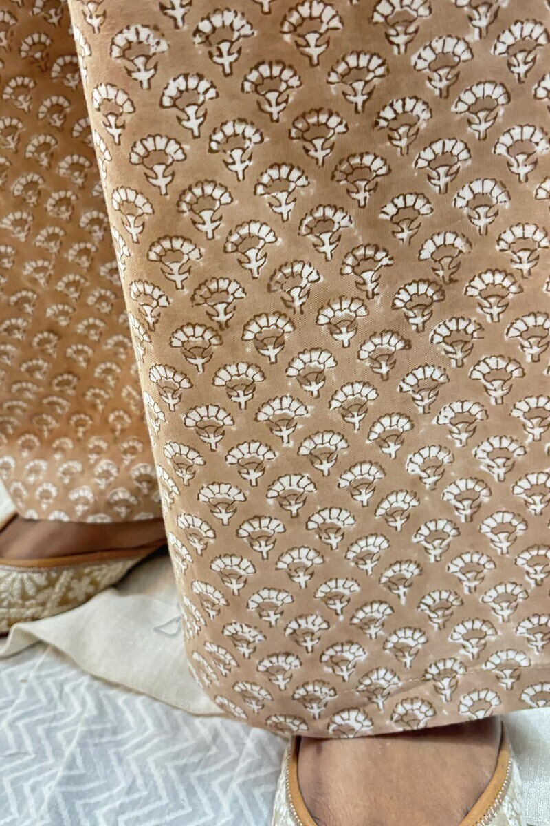 Brown Hand Block-Printed Cotton Straight Farsi