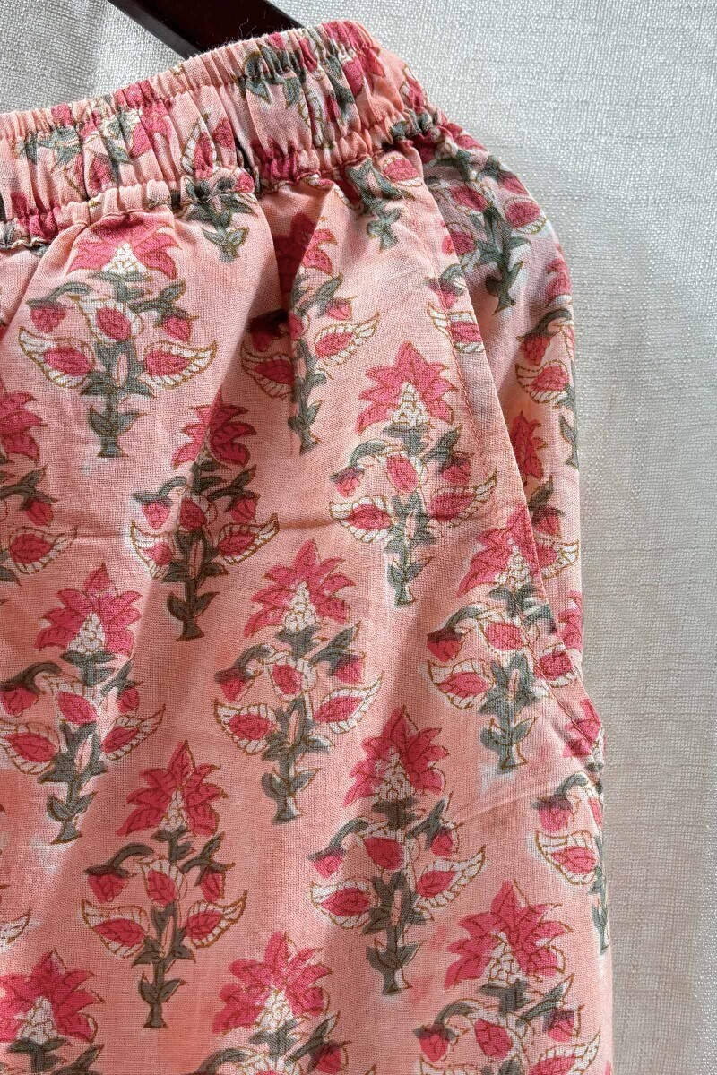 Peach Hand Block-Printed Cotton Straight Farsi
