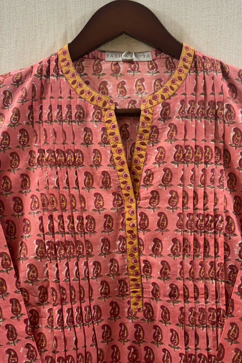 Pink Hand Block-Printed Cotton Top