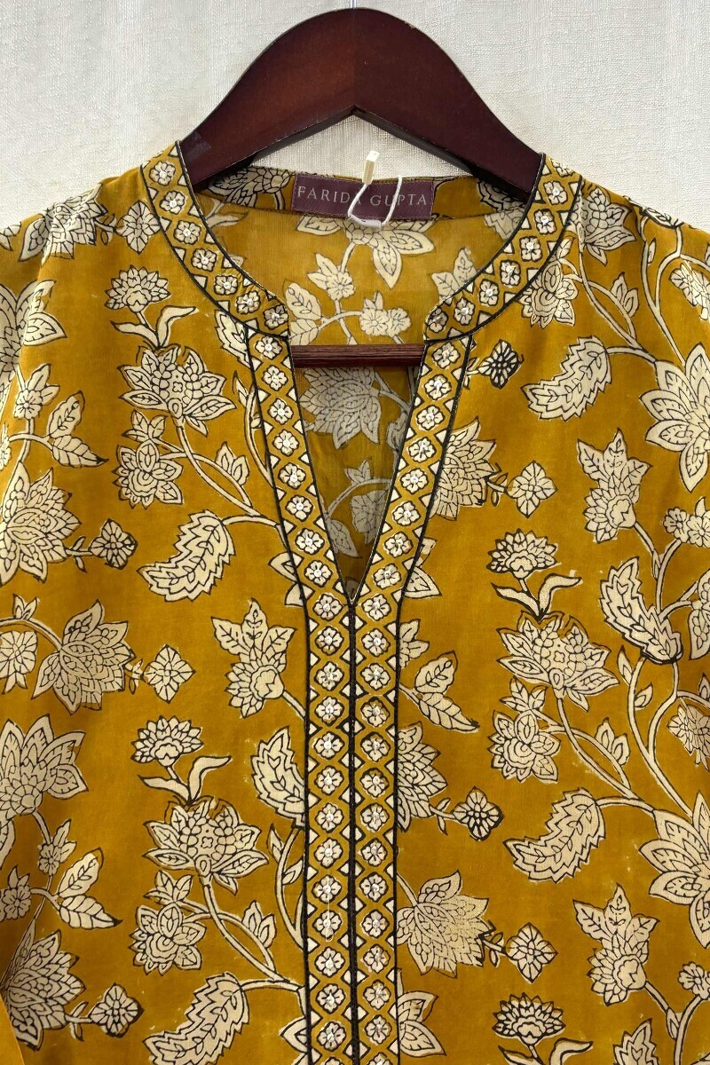 Mustard Hand Block-Printed Kurta