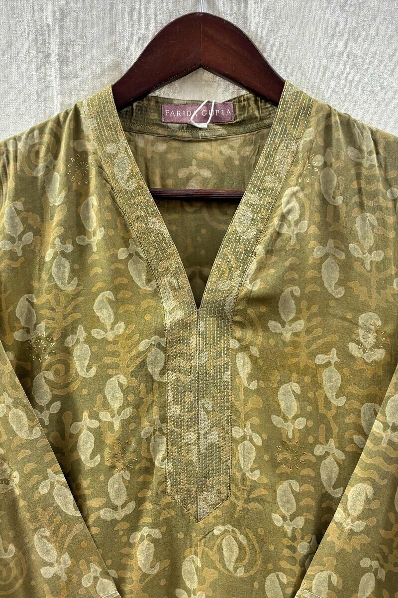Green Hand Block-Printed Dabu Kurta