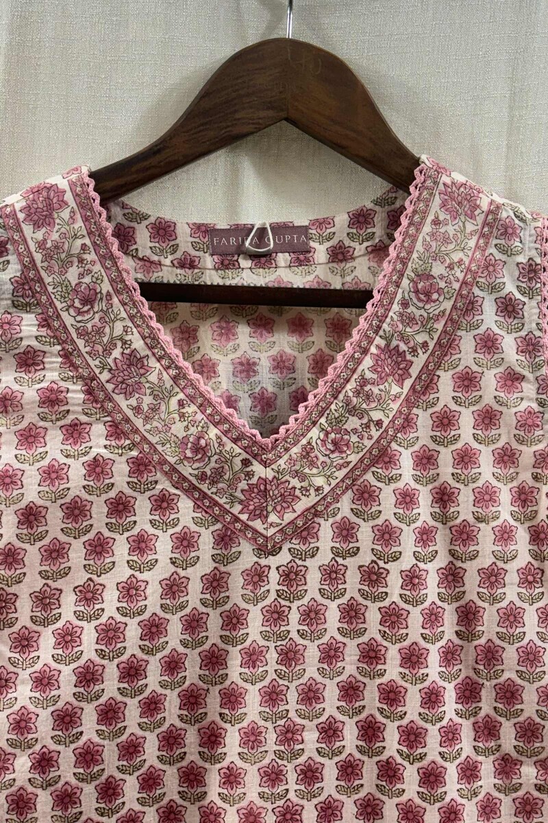 Off-White Hand Block-Printed Straight Cotton Slub Kurta