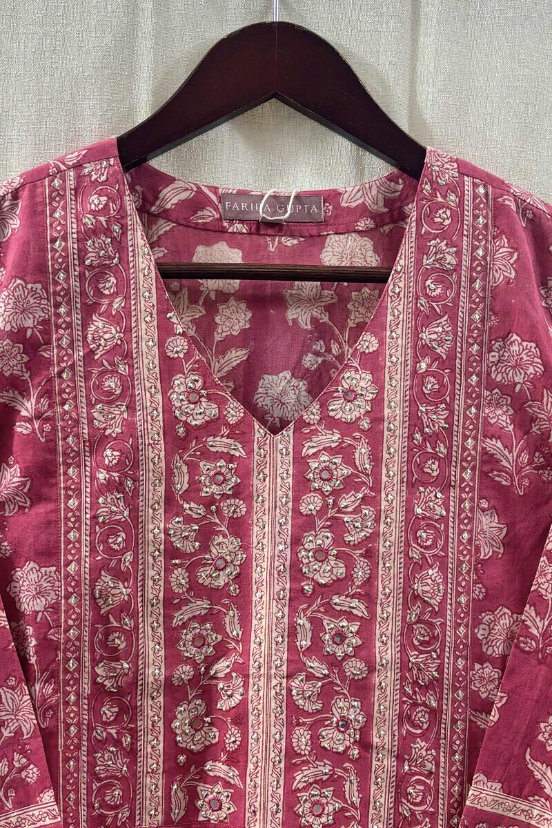 Pink Hand Block-Printed Kurta