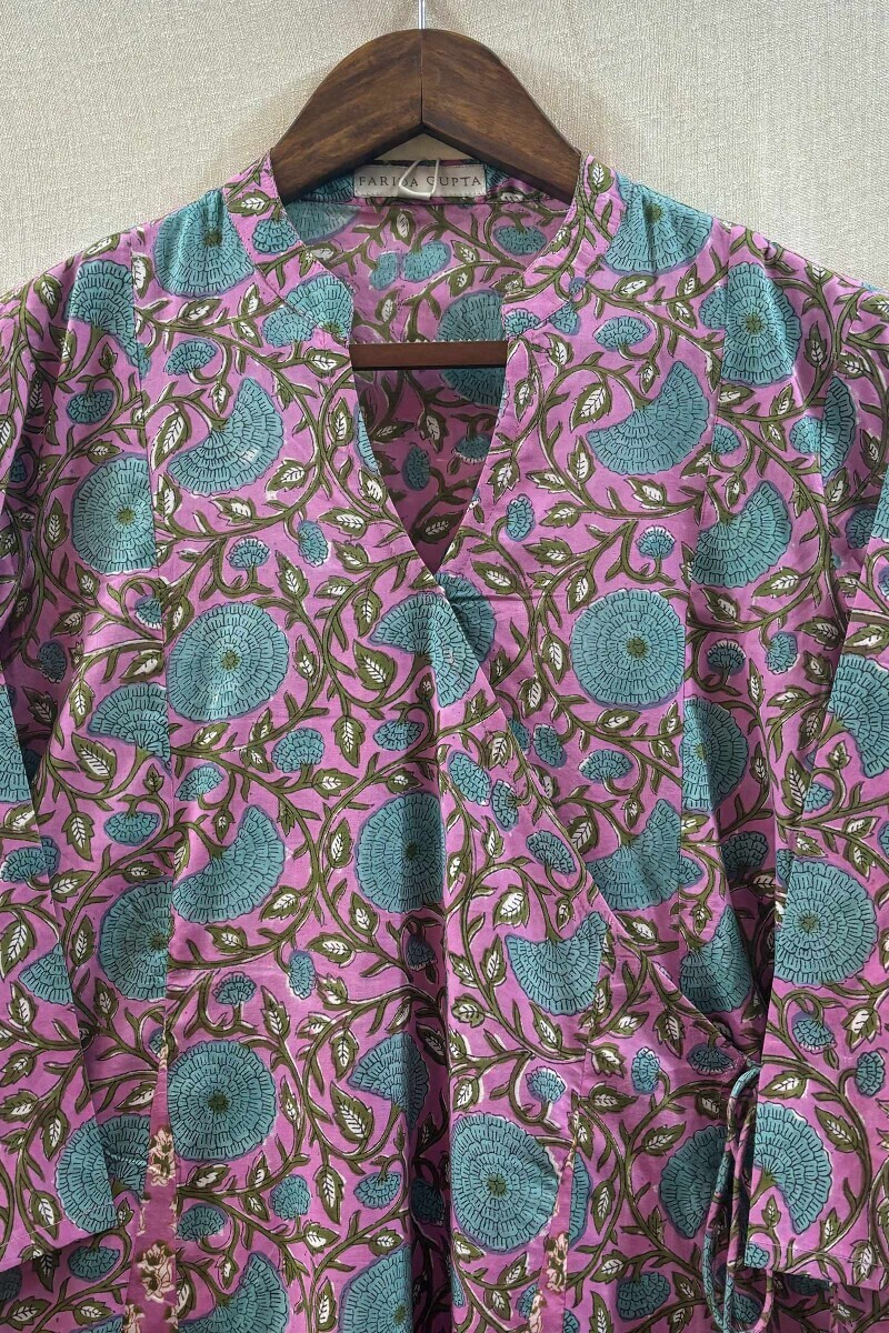 Pink Hand Block-Printed Angrakha Kurta