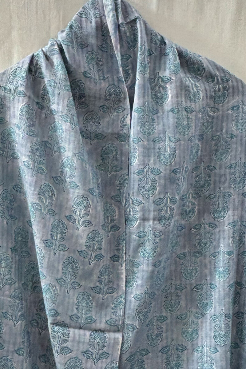 Grey Hand Block-Printed Cotton Dobby Dupatta