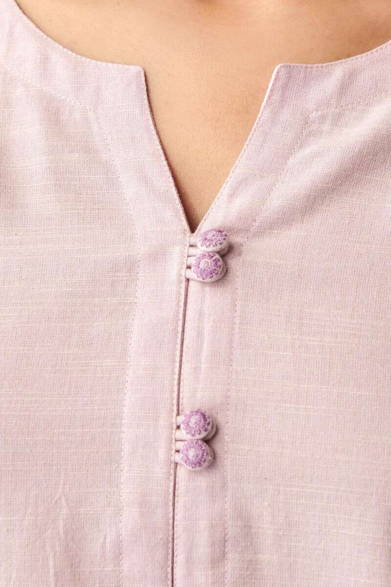 Purple Handcrafted Straight Cotton Flax Kurta