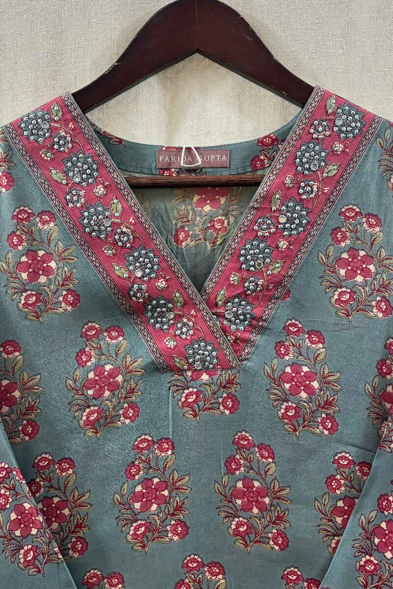 Blue Hand Printed Modal Kurta