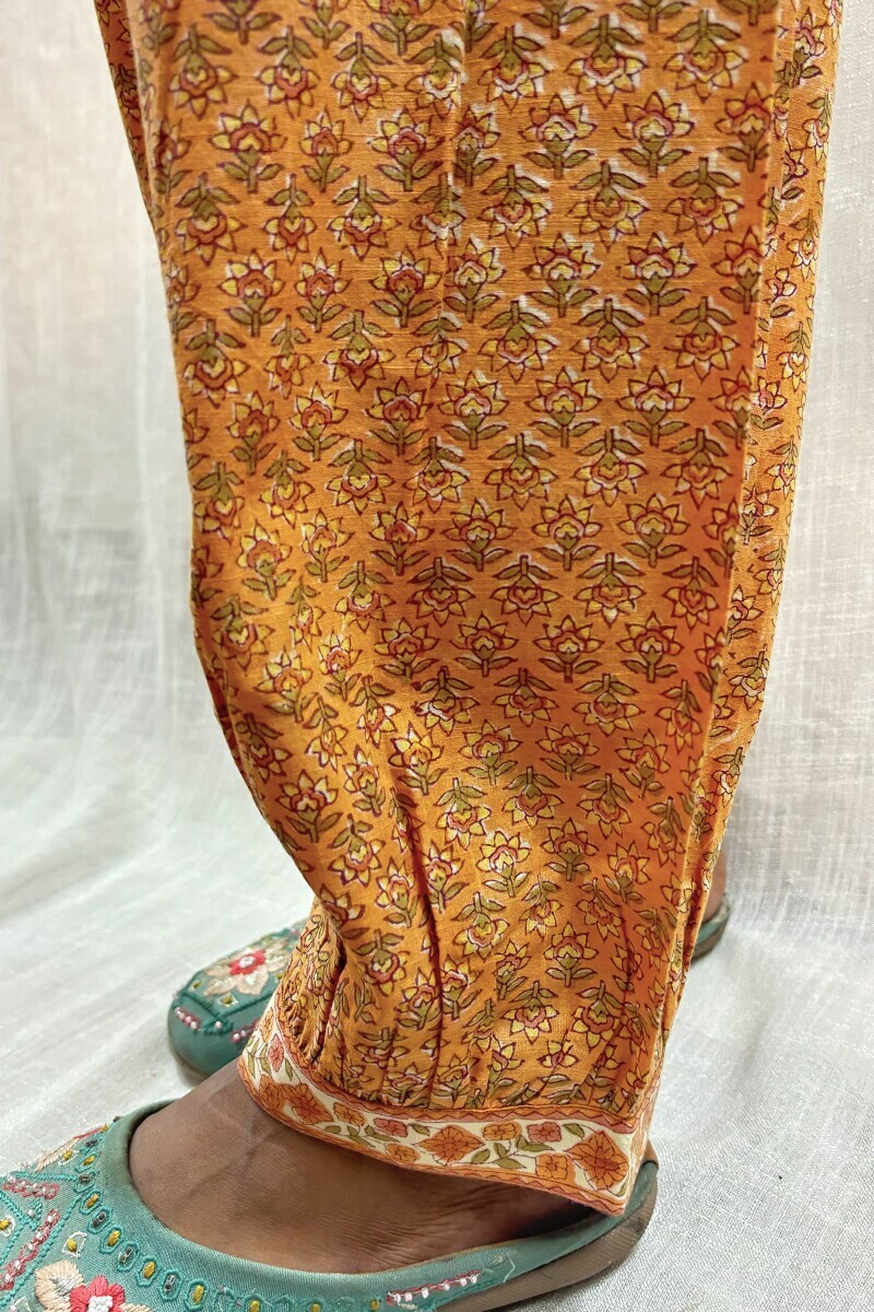 Orange Hand Block-Printed Izhaar Pants