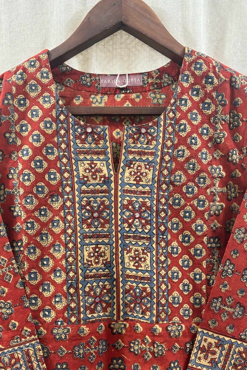 Red Hand Block-Printed Kurta