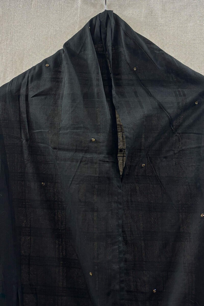 Black Handcrafted Cotton Dobby Dupatta